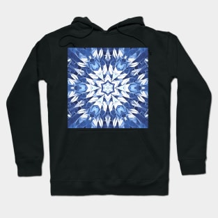 geometric snowflake pattern and design hexagonal kaleidoscopic style in shades of BLUE Hoodie